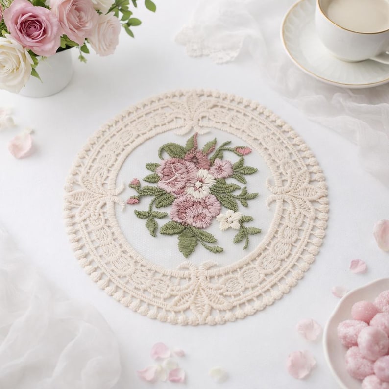 Sets de table en dentelle florale brodée style vintage shabby chic