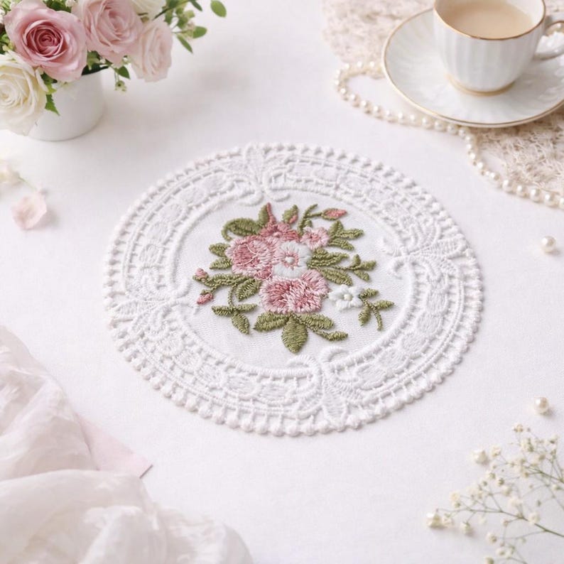 Sets de table en dentelle florale brodée style vintage shabby chic