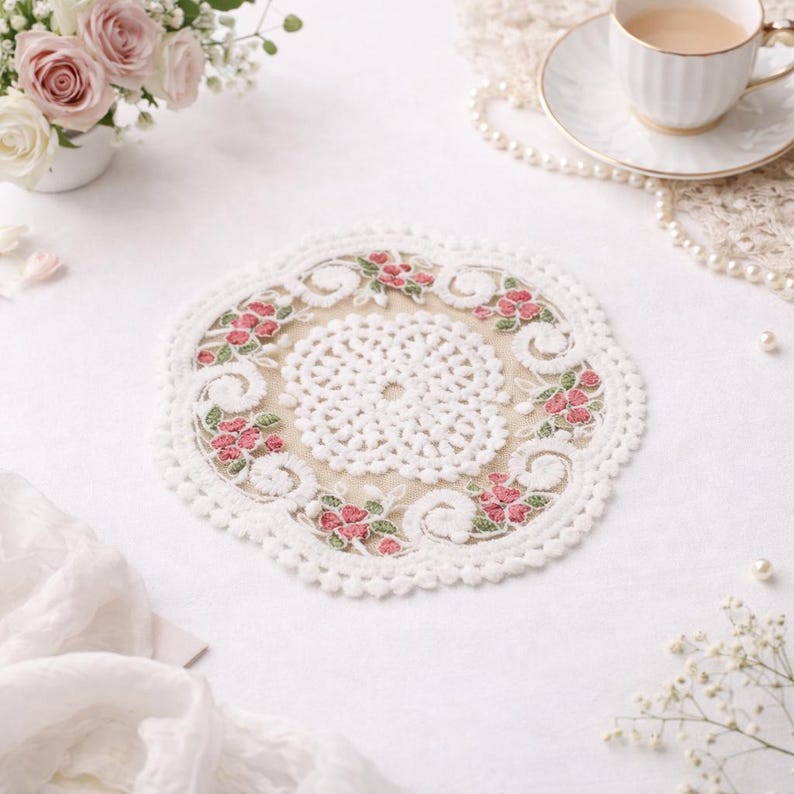 Sets de table en dentelle florale brodée style vintage shabby chic