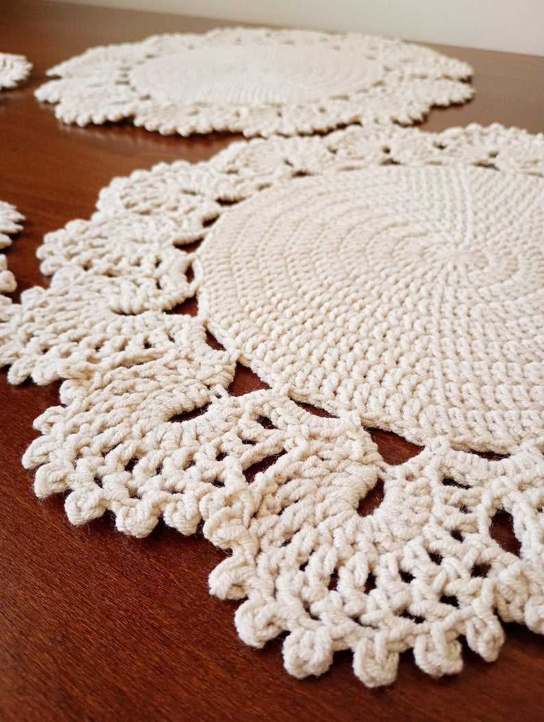 Sets de table en dentelle crochet ronds bohème Cottagecore