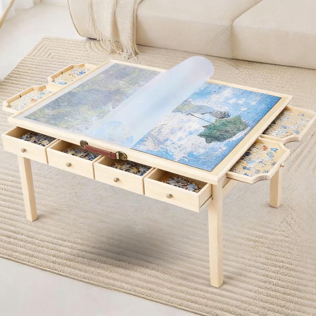 Puzzle Coffee Table 1500 Piece Rotating Board with 4 Drawers & Cover