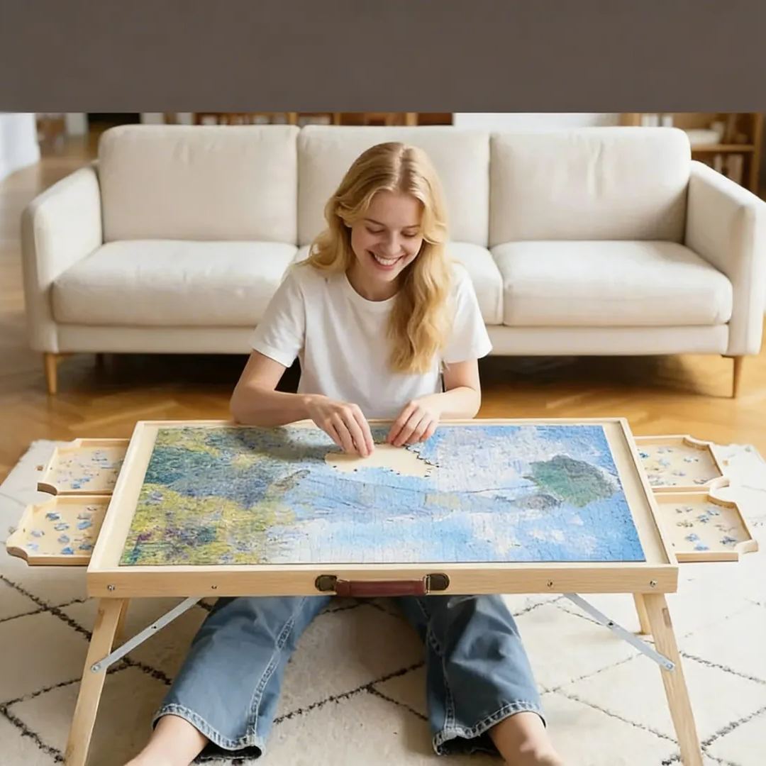 Puzzle Coffee Table 1500 Piece Rotating Board with 4 Drawers & Cover