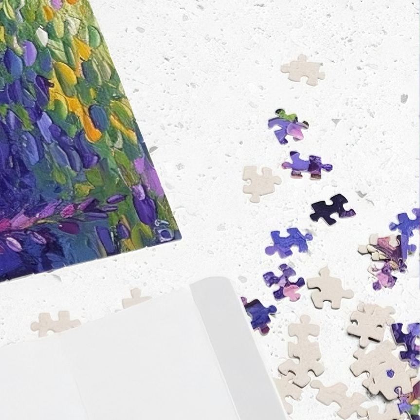Wisteria Garden Cat Puzzle 1000 Piece Purple Floral Art