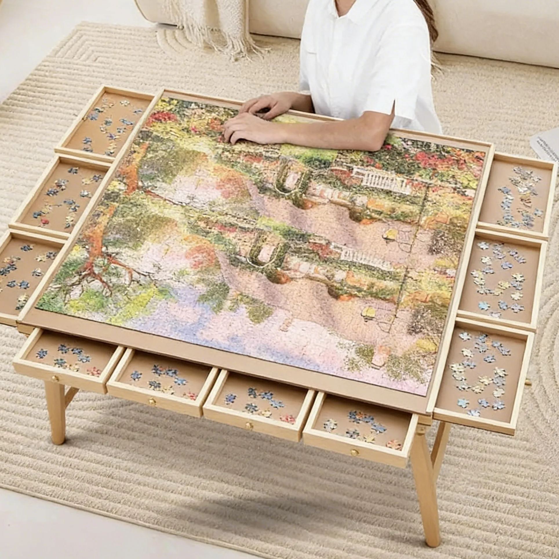 Puzzle Table 1000/1500 Piece with Legs 6 Drawers & Cover 27x35