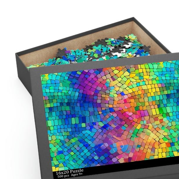 Abstract Rainbow Tile Jigsaw Puzzle Colorful Geometric Design Puzzler for Art Enthusiasts