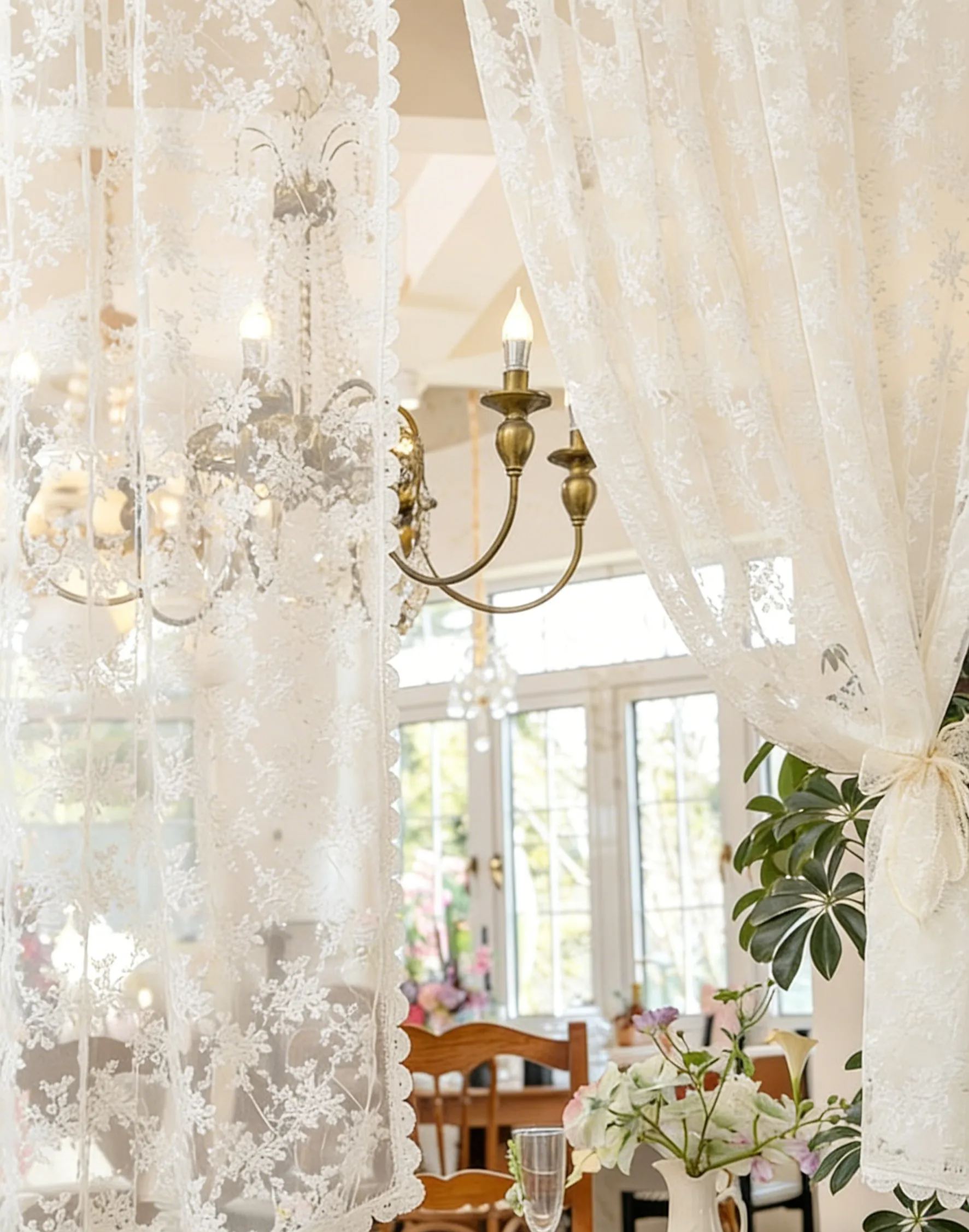 Rideaux en dentelle florale décorative pour fenêtre