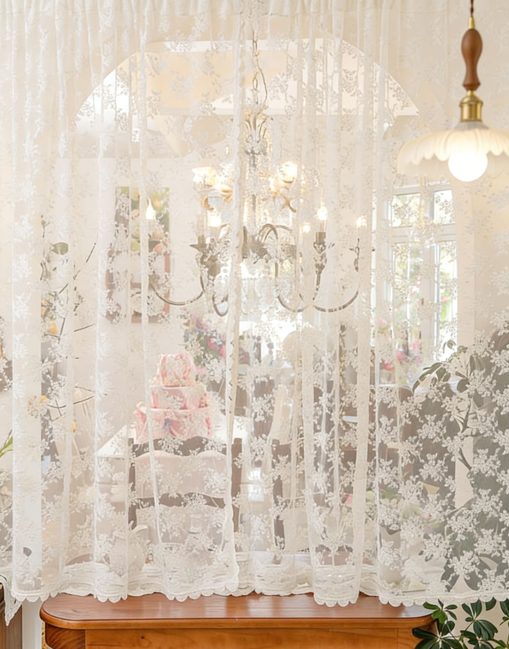 Rideaux en dentelle florale décorative pour fenêtre