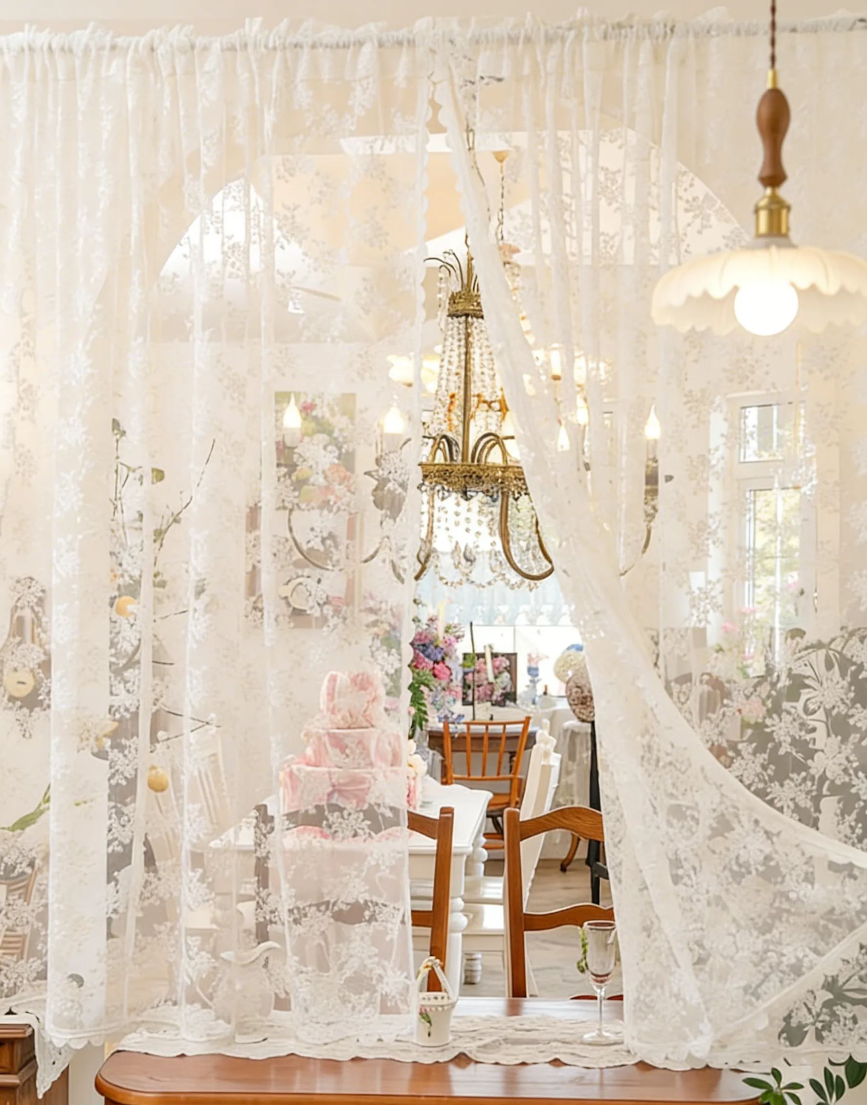 Rideaux en dentelle florale décorative pour fenêtre