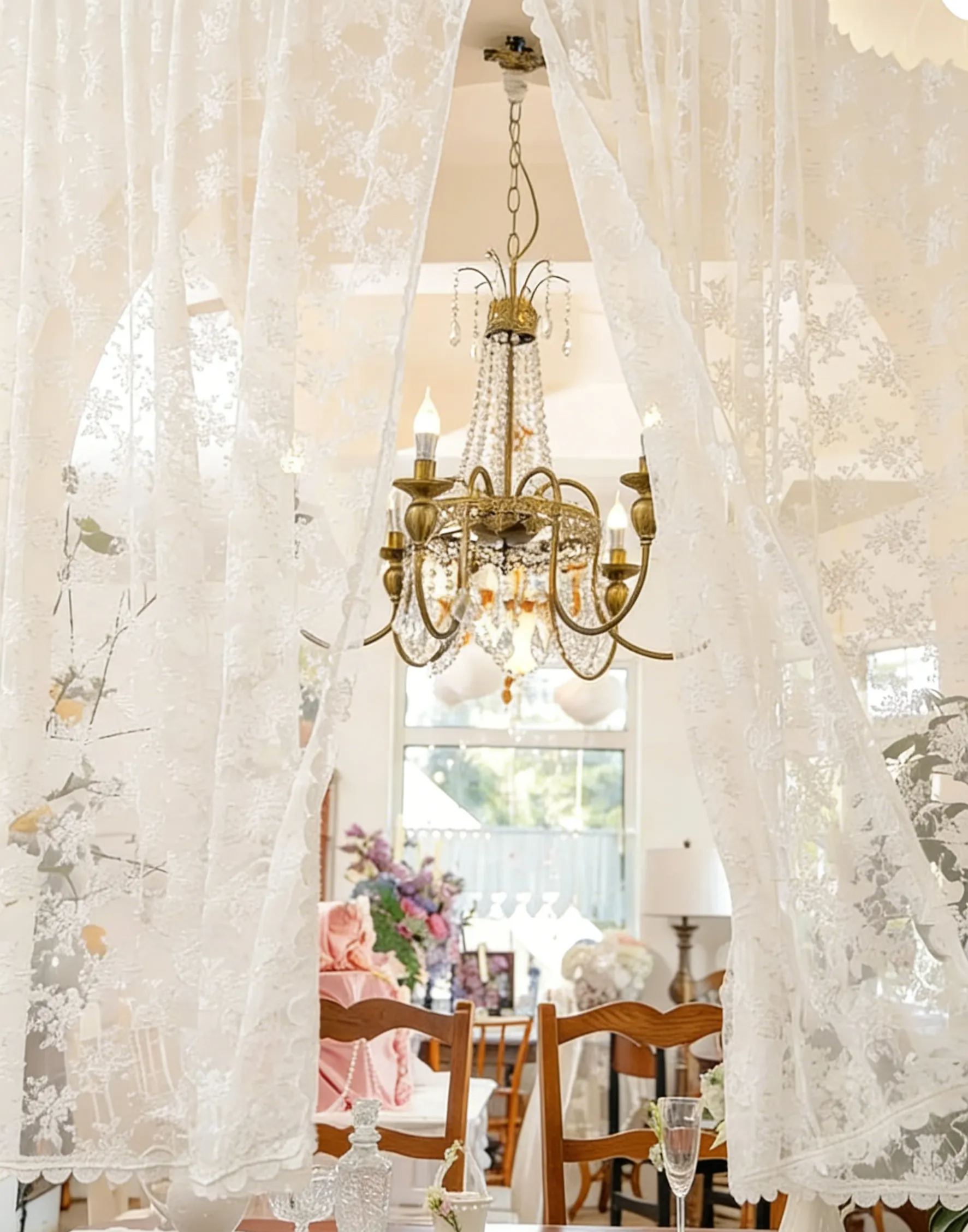 Rideaux en dentelle florale décorative pour fenêtre