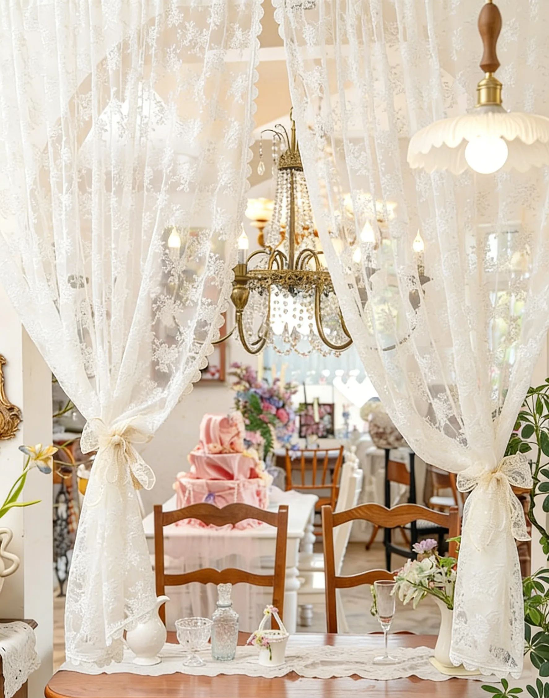 Rideaux en dentelle florale décorative pour fenêtre