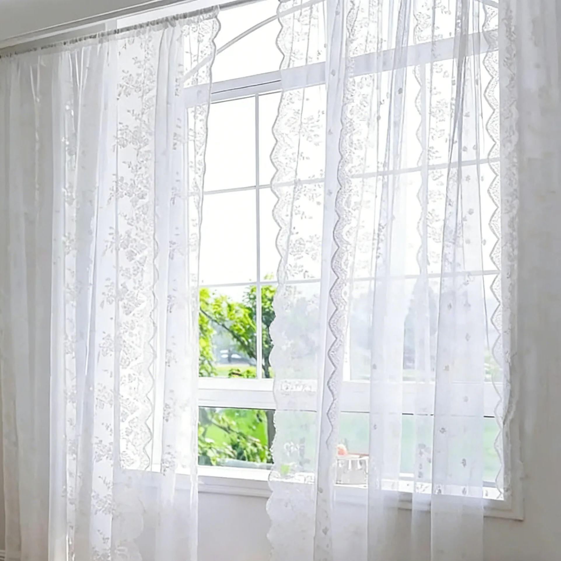 Rideaux en dentelle style français brodés blancs