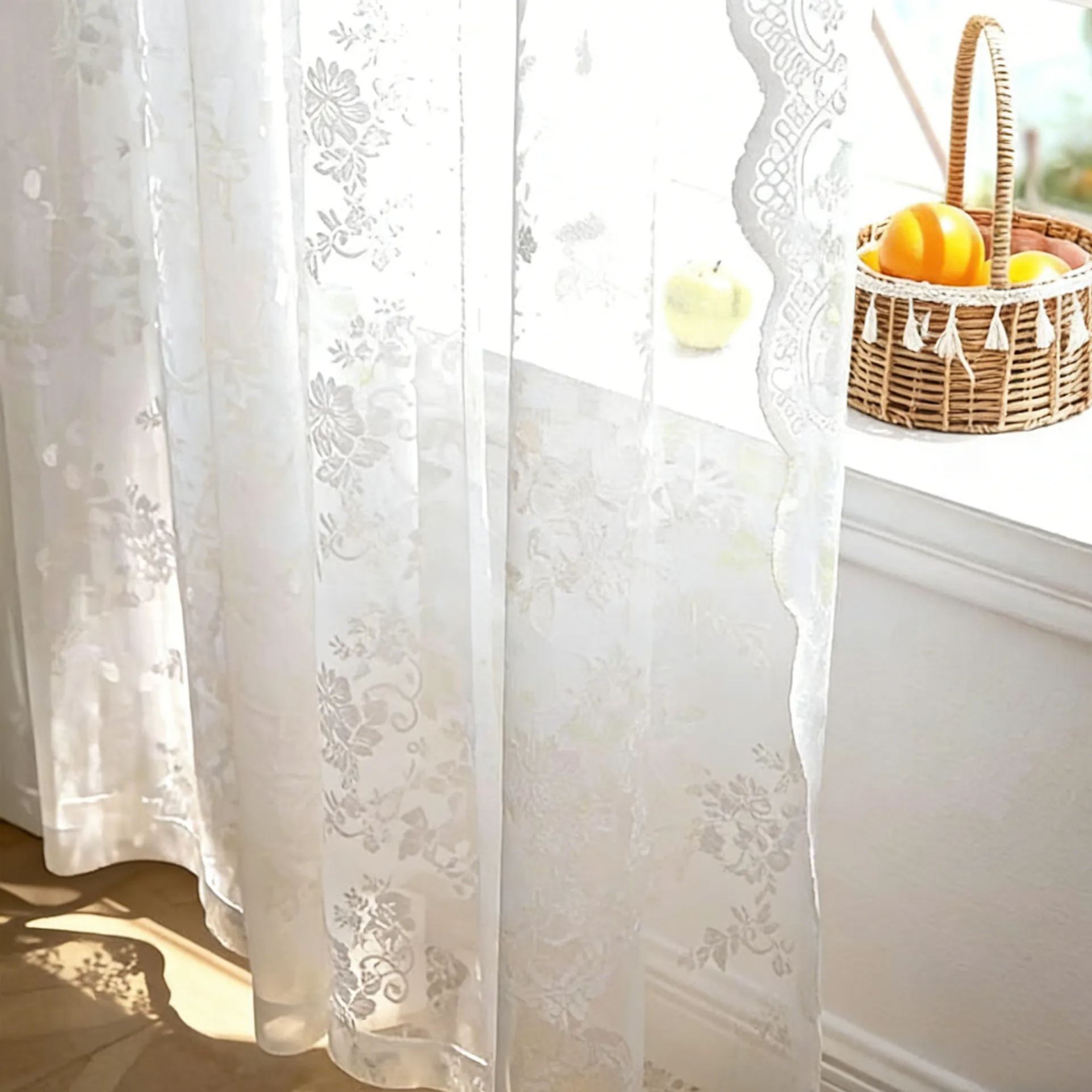 Rideaux en dentelle style français brodés blancs