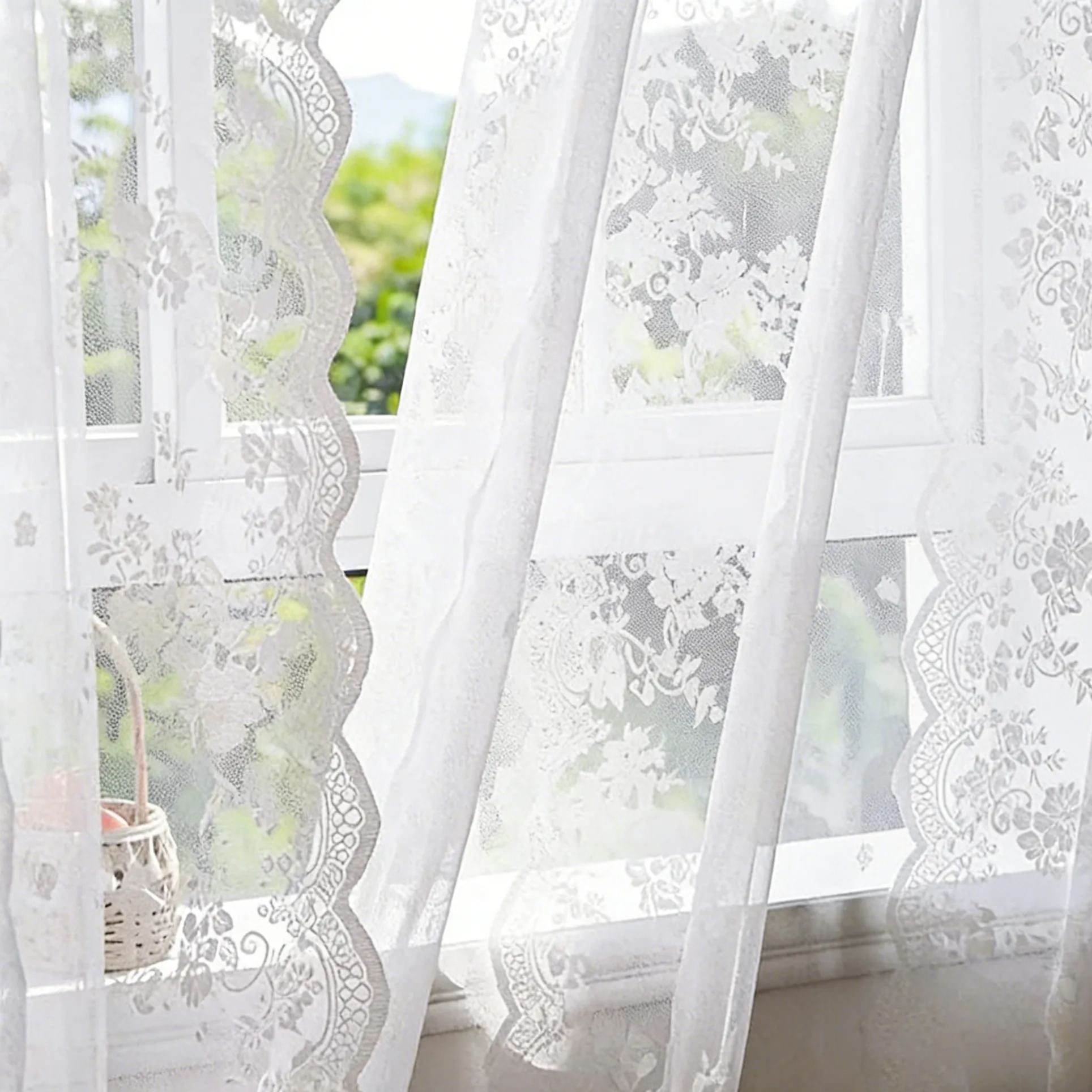 Rideaux en dentelle style français brodés blancs