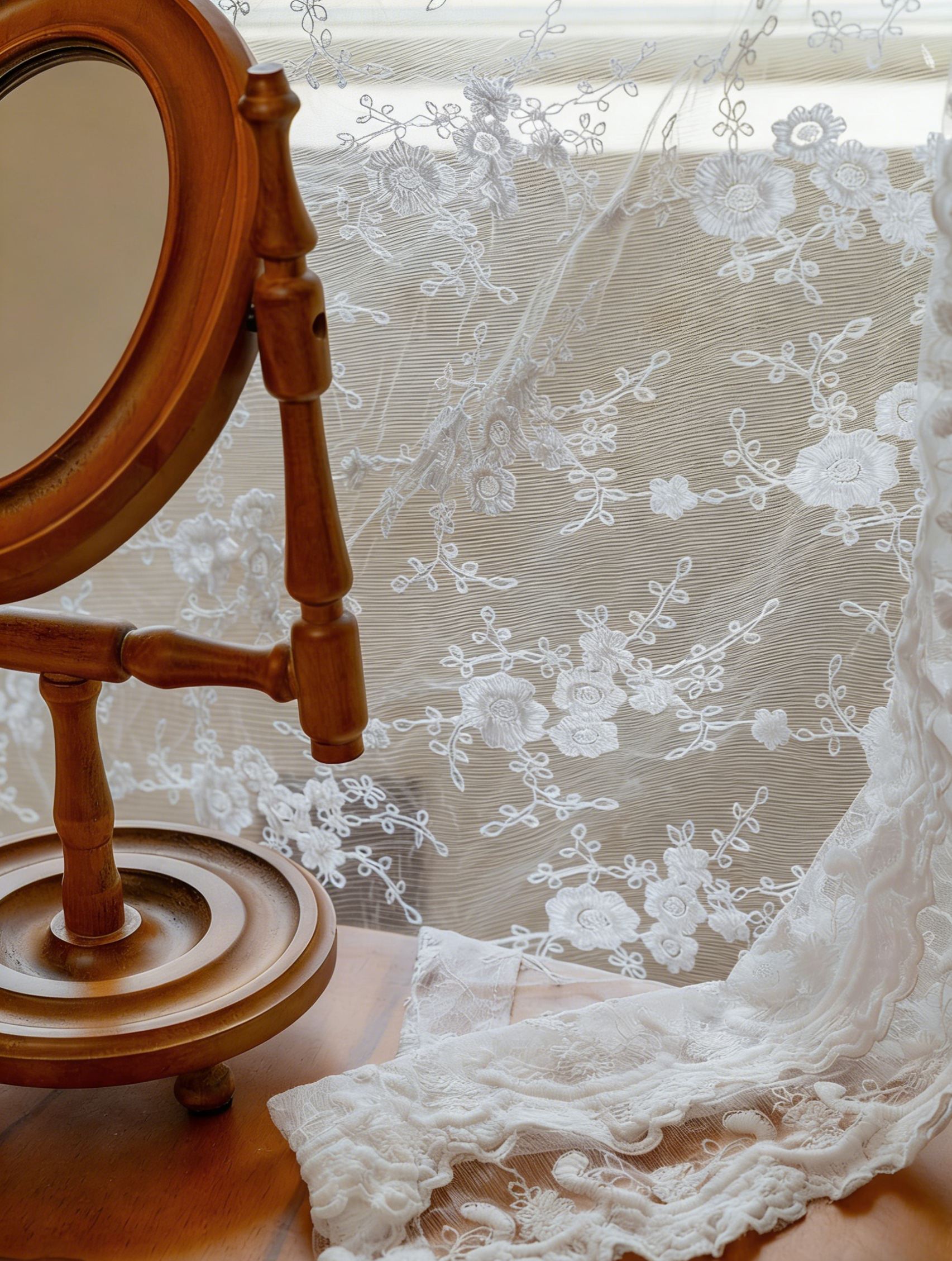 Rideaux en dentelle fleurs blanches décoratives