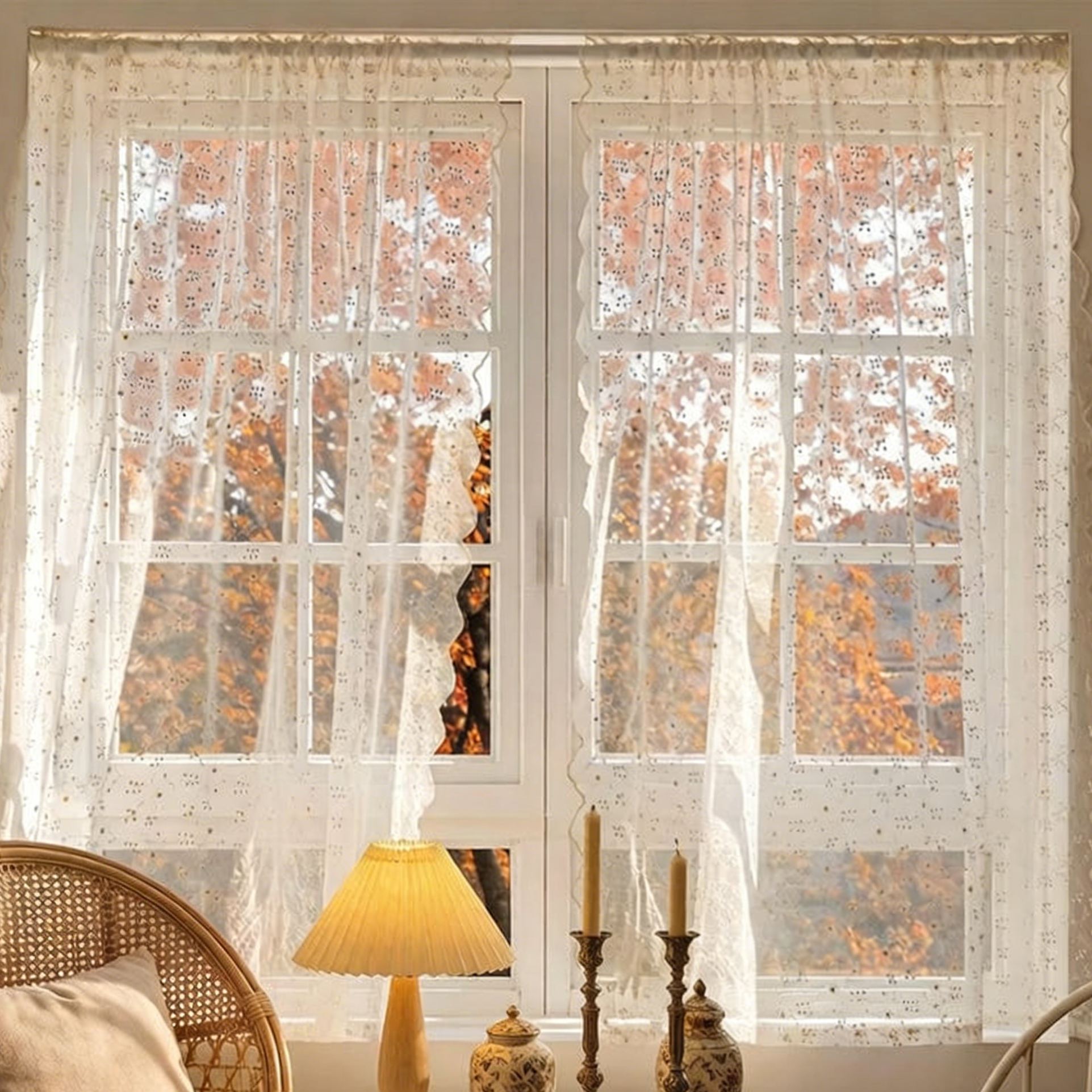 Rideaux en dentelle crème cottage vintage brodé