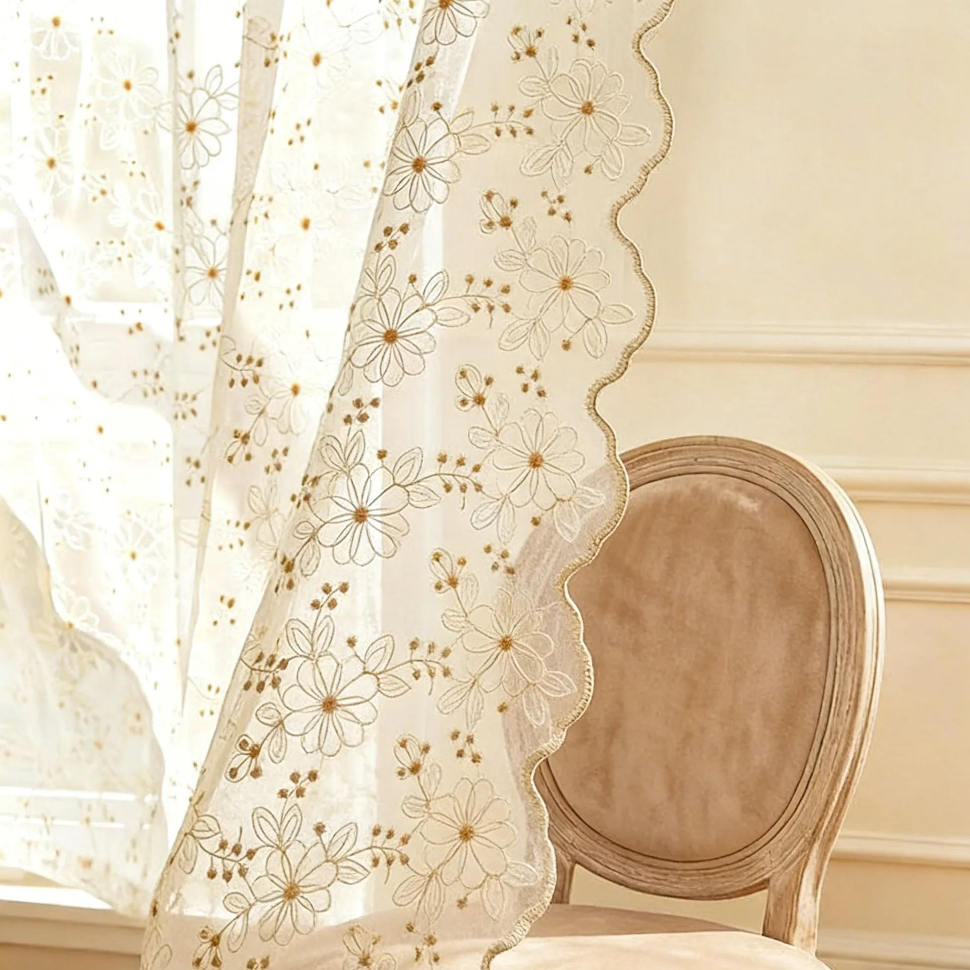 Rideaux en dentelle crème cottage vintage brodé