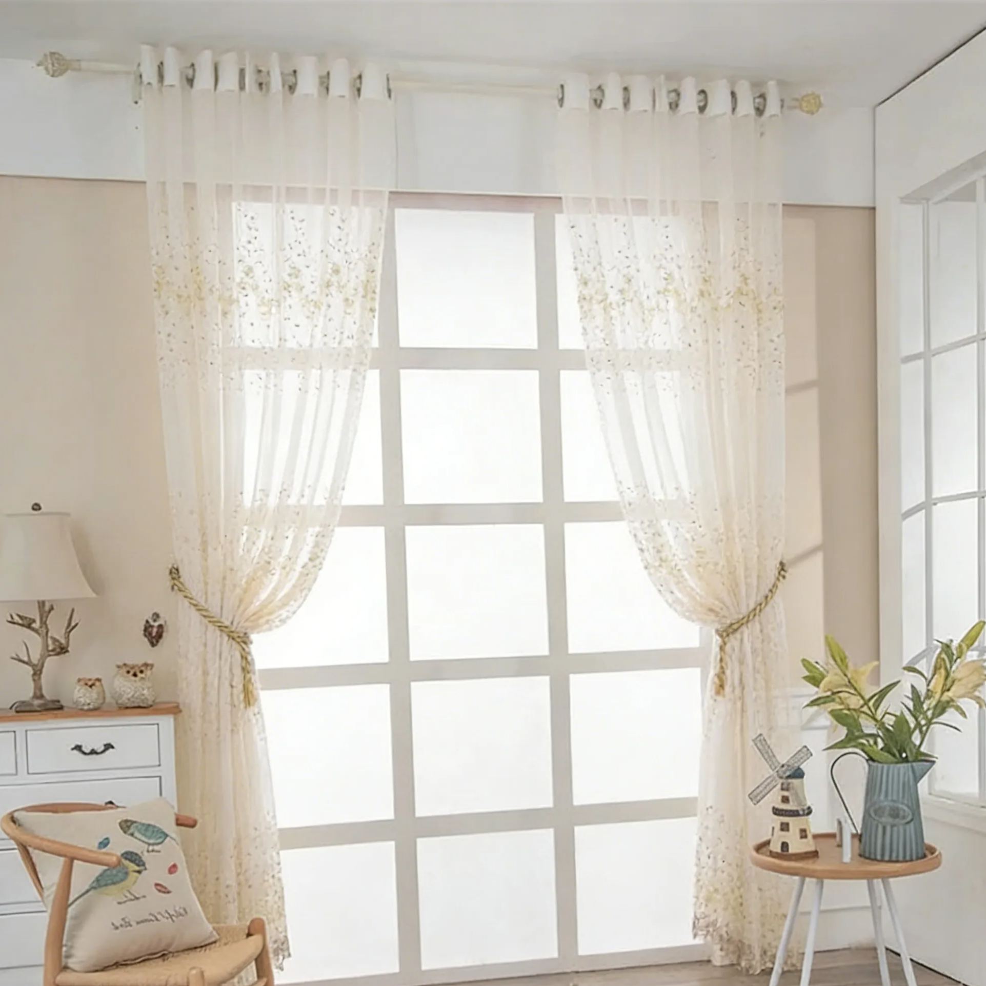 Rideaux en dentelle babysbreath crème polyester