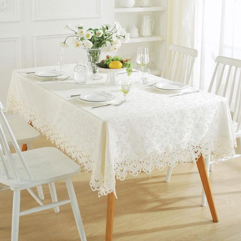 Nappe rectangulaire en jarquard avec bord en dentelle pour cocktail de vacances, nappe grande taille