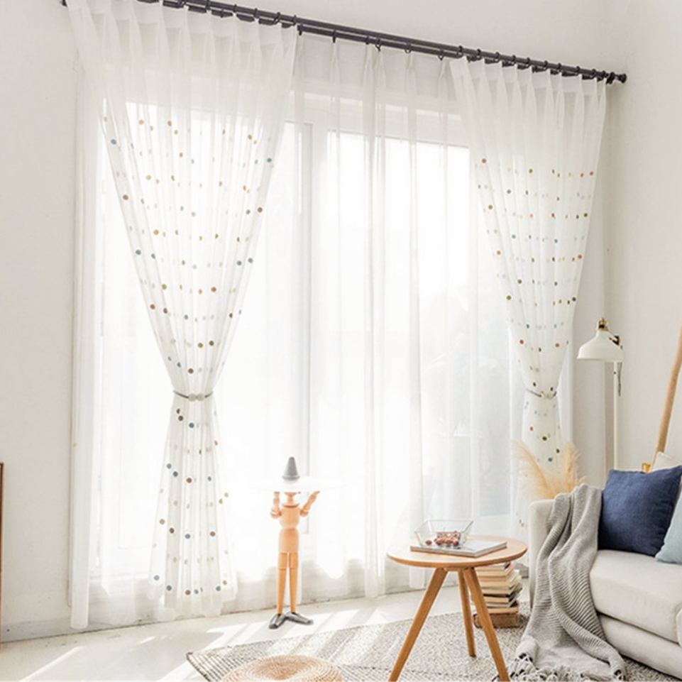 Rideaux en dentelle à pois dessin animé blanc