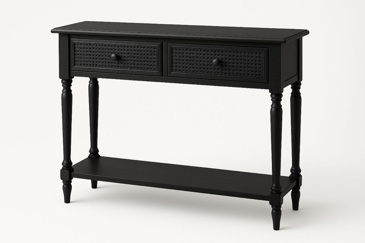 Black Wooden Console Table with Two Drawers 110cm