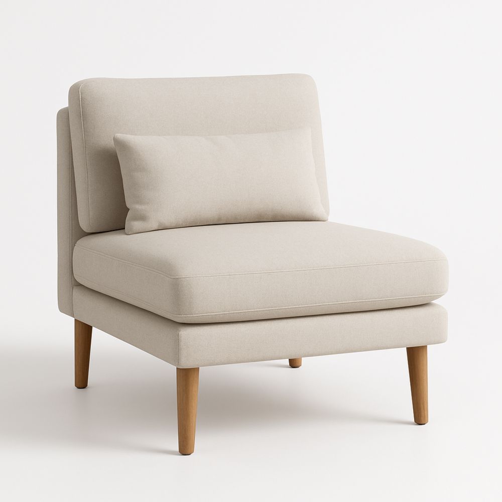Beige Fabric Armless Chair with Wooden Legs