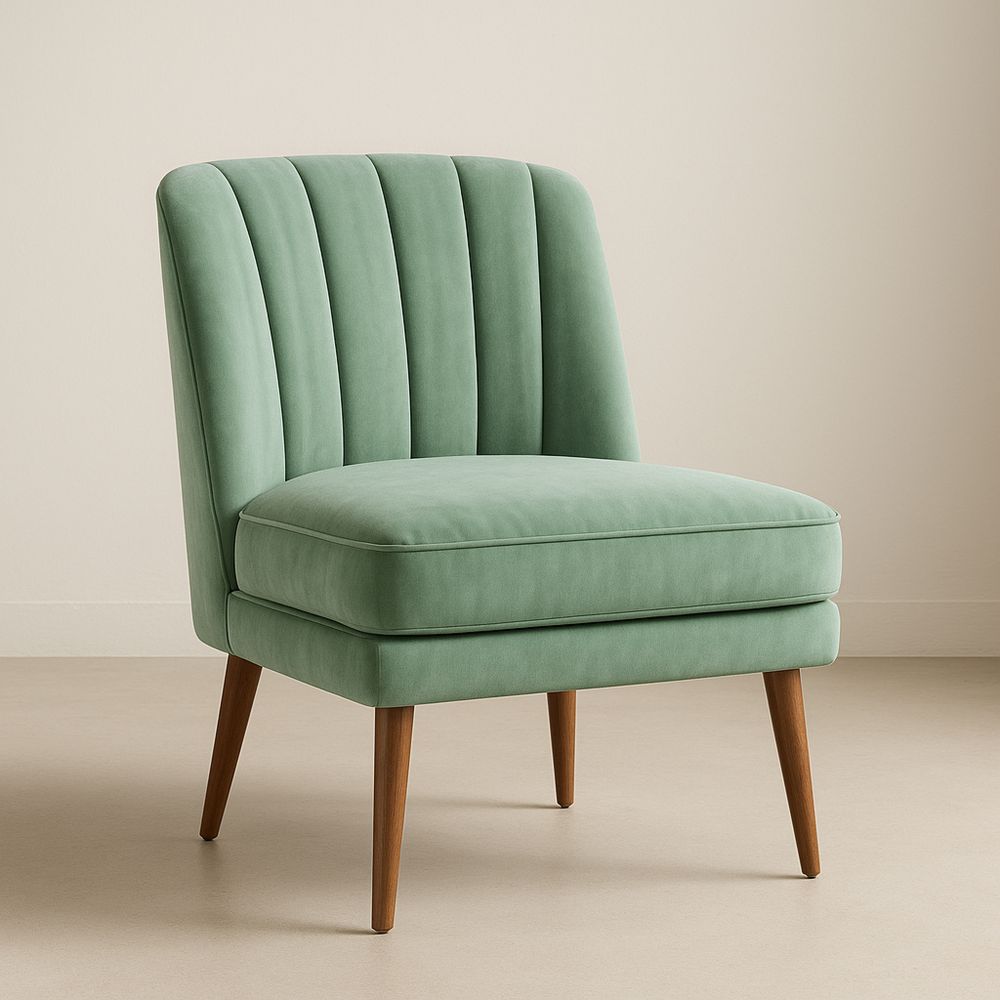 Green Velvet Upholstered Lounge Chair with Solid Wood Legs