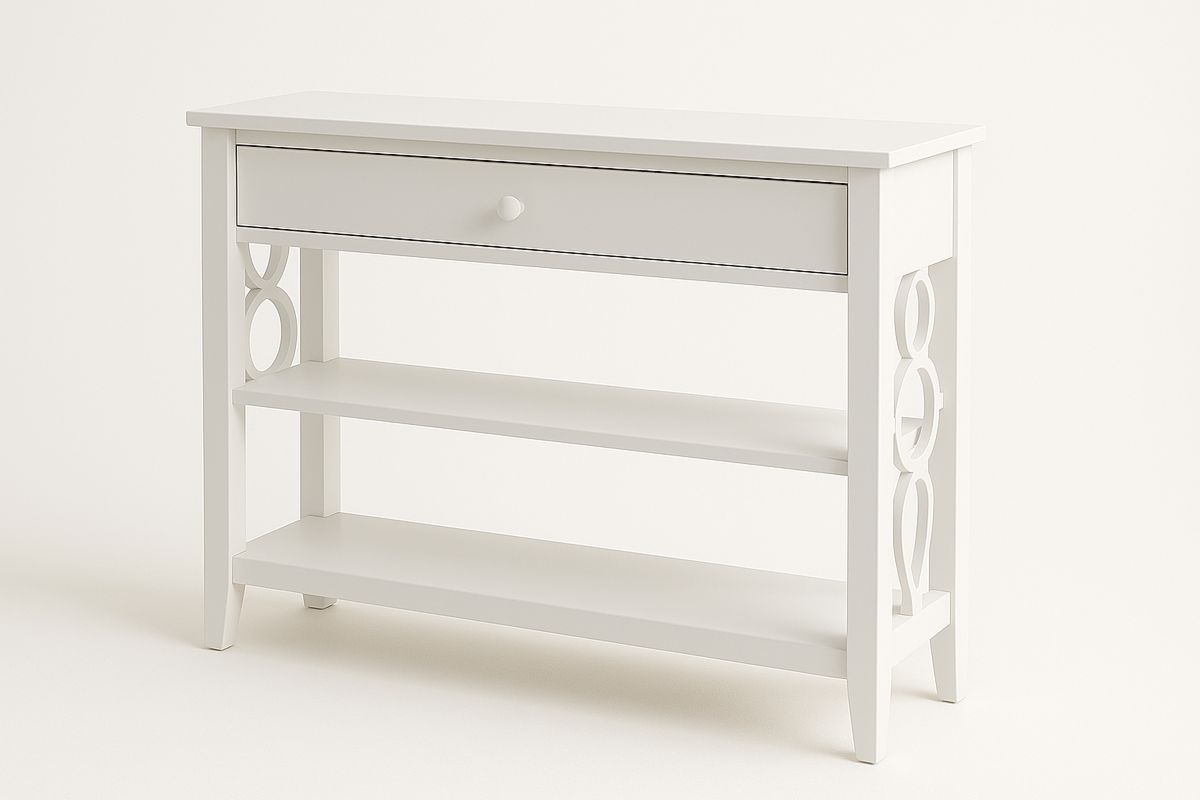 White MDF Console Table with Shelf and Drawer 100cm