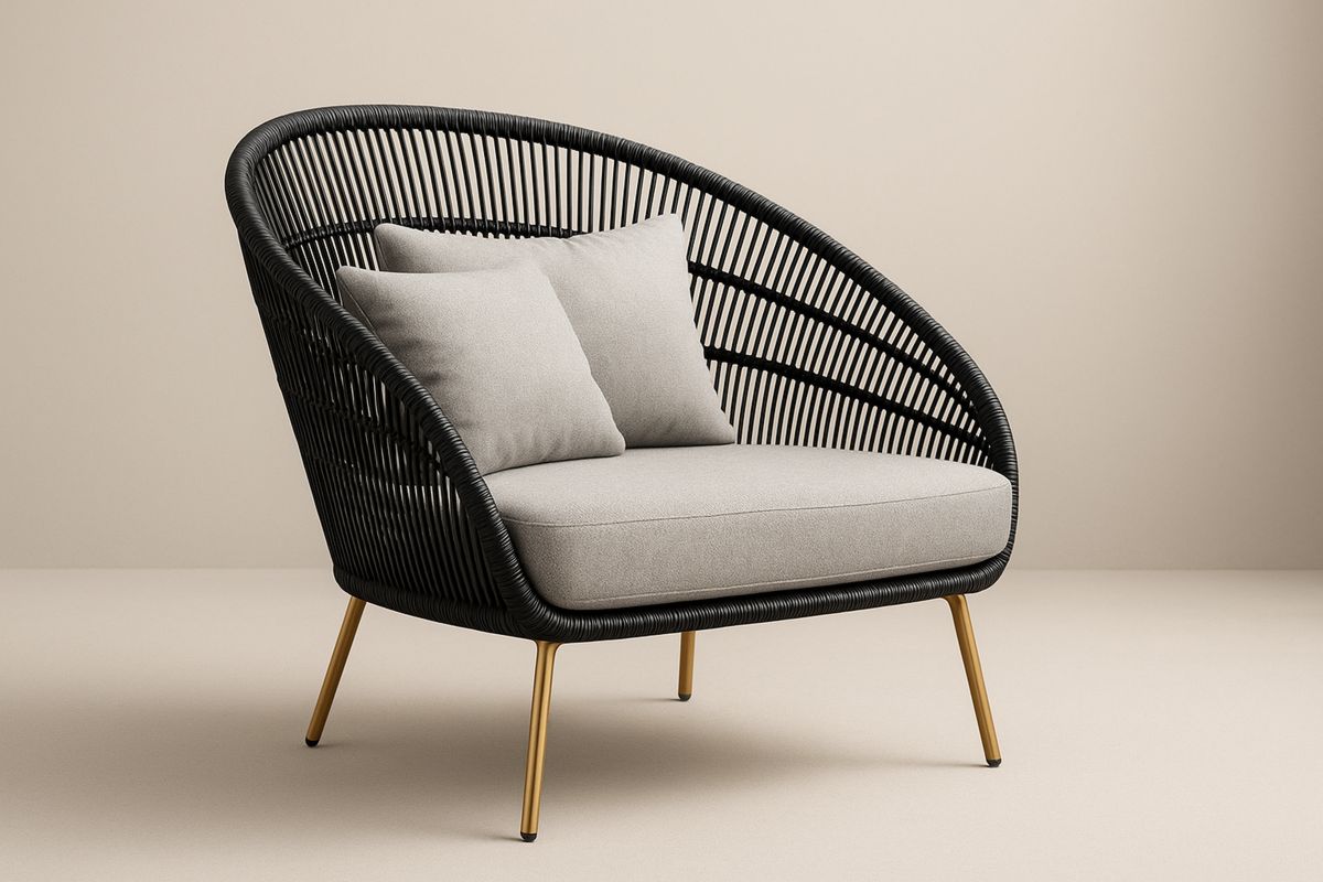 Woven Lounge Chair with Cushions Black/Beige