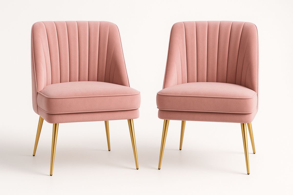 Set of 2 Velvet Accent Chairs with Gold Metal Legs Pink