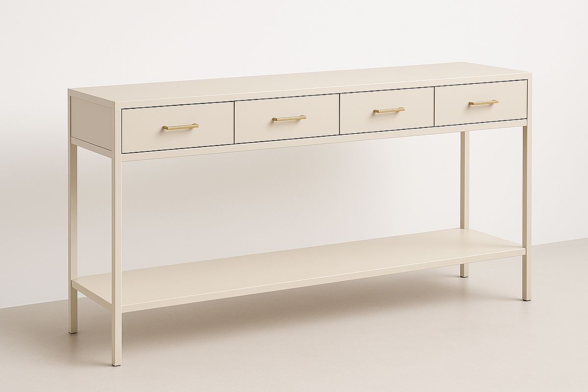 Beige Metal Console Table with Drawers and Shelf 140cm