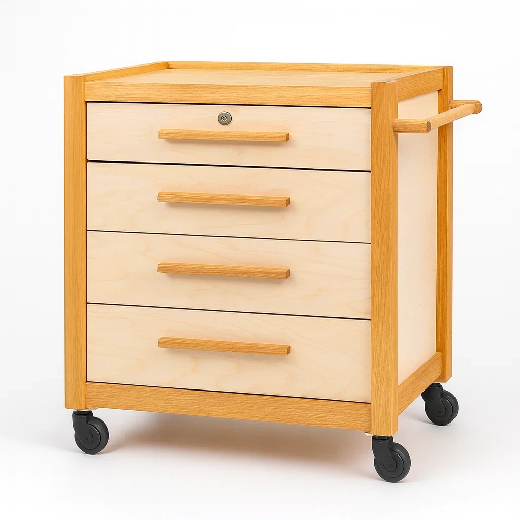 Carrello portautensili mobile in legno con cassetti con chiave-Woodaso