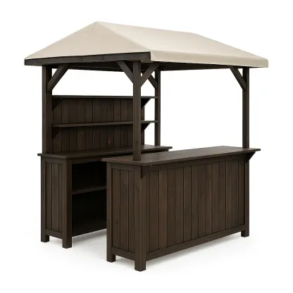 Bar da giardino Banco Bar in Legno con Copertura Impermeabile 200x100x220 cm Marrone/Beige-Woodaso