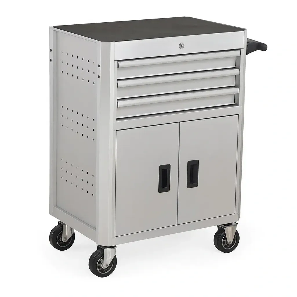 Carrello portautensili in acciaio con 3 cassetti e ruote Grigio-Woodaso