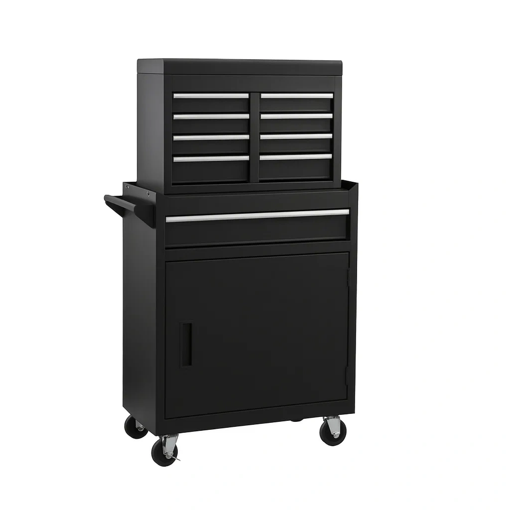 Carrello portautensili in acciaio nero con ruote e cassetti multipli-Woodaso