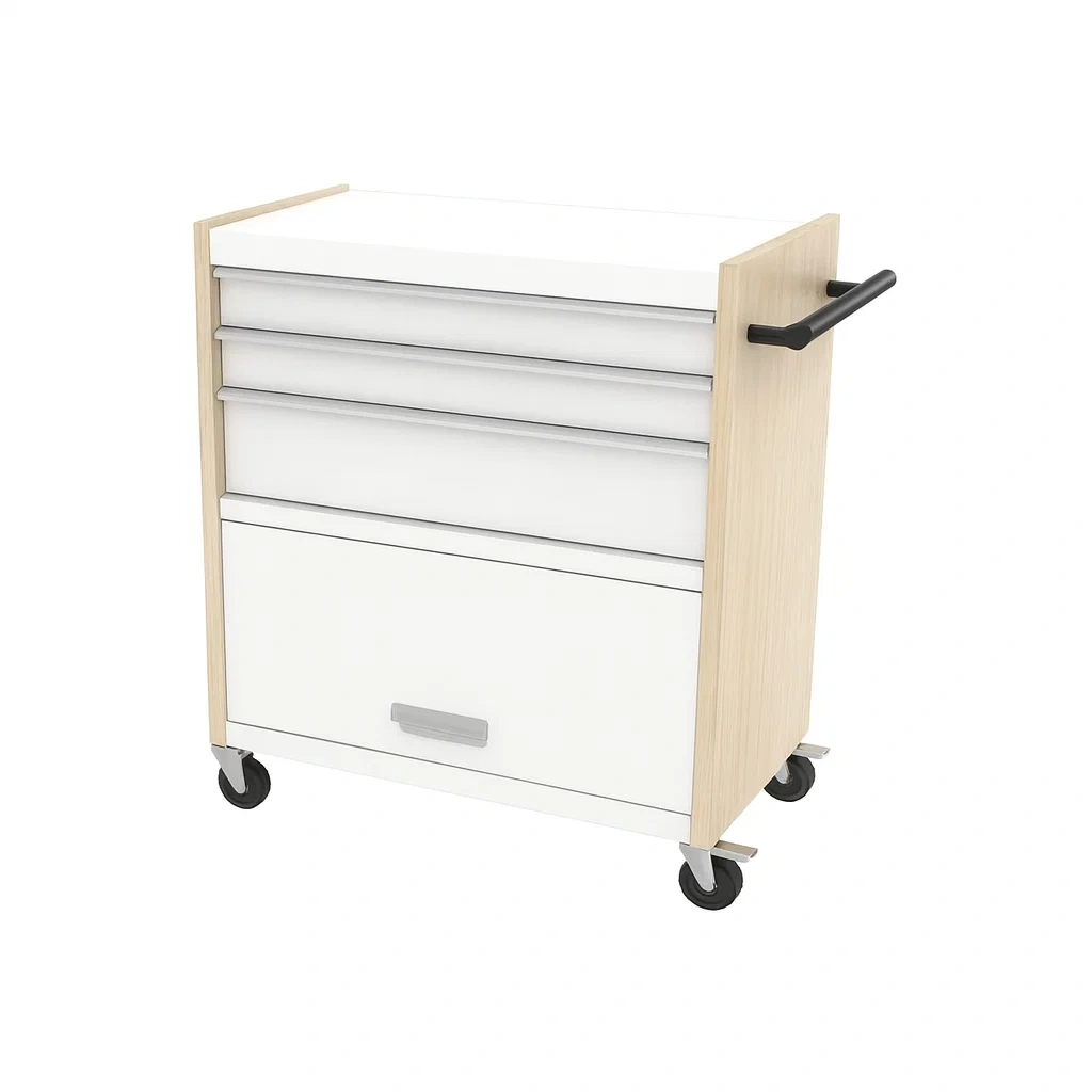 Carrello portautensili in MDF e Metallo con Ruote e Quattro Cassetti-Woodaso