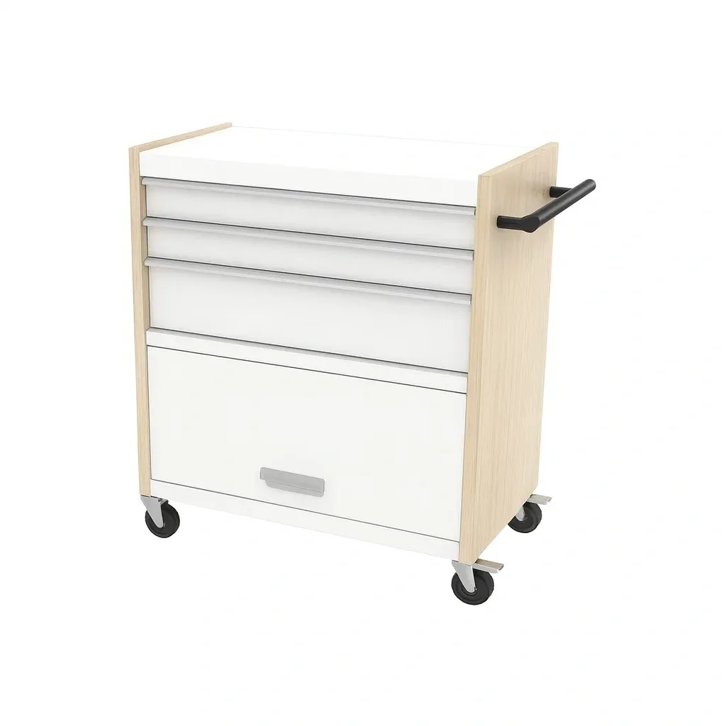 Carrello portautensili in MDF e Metallo con Ruote e Quattro Cassetti-Woodaso