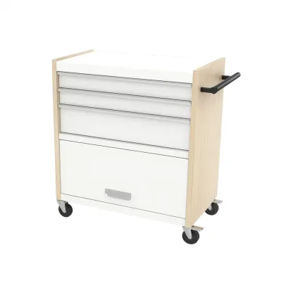 Carrello portautensili in MDF e Metallo con Ruote e Quattro Cassetti-Woodaso