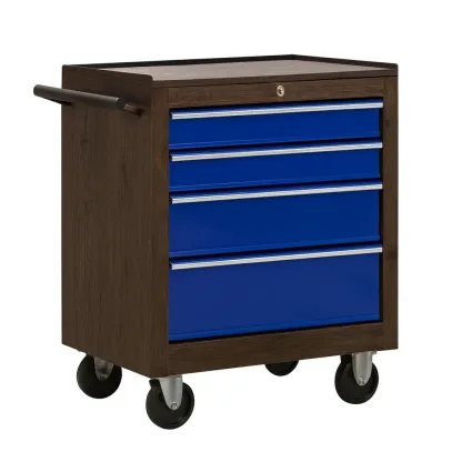 Carrello portautensili in Legno e Acciaio con Ruote Blu-Woodaso