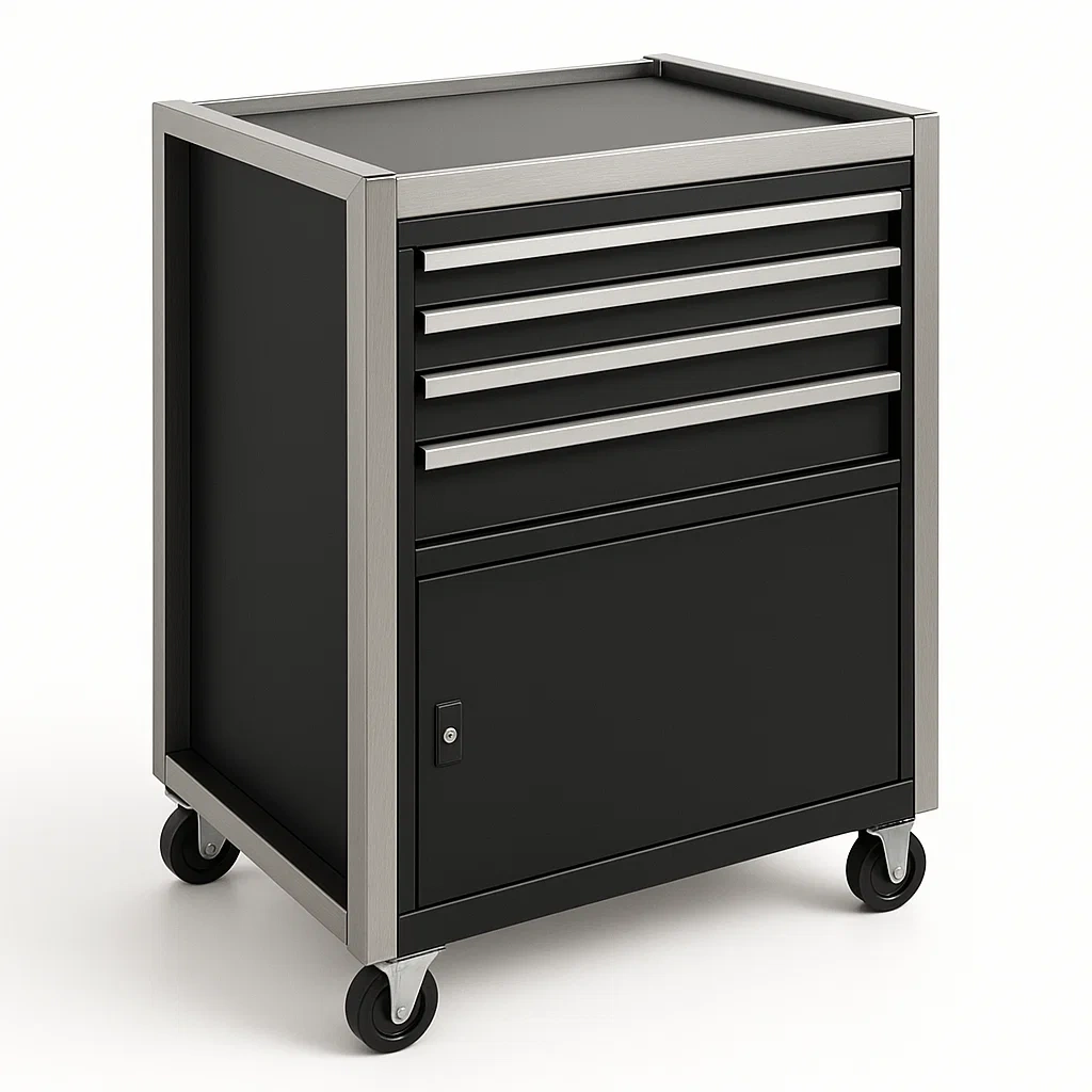 Carrello portautensili in metallo nero con ruote-Woodaso