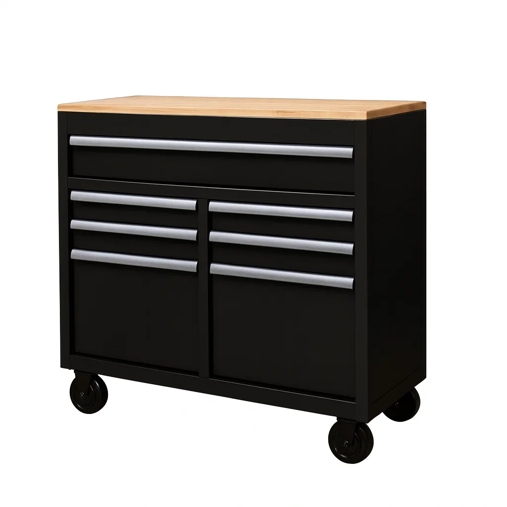 Carrello portautensili in acciaio con ruote e piano in legno-Woodaso