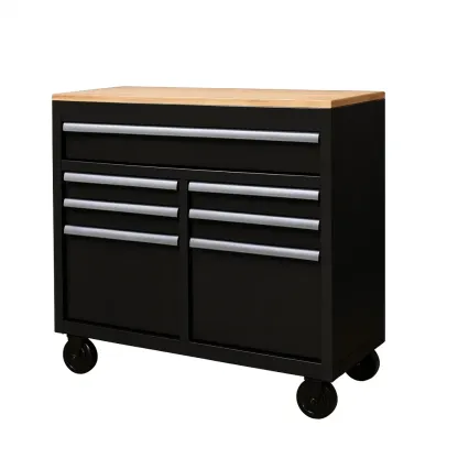 Carrello portautensili in acciaio con ruote e piano in legno-Woodaso