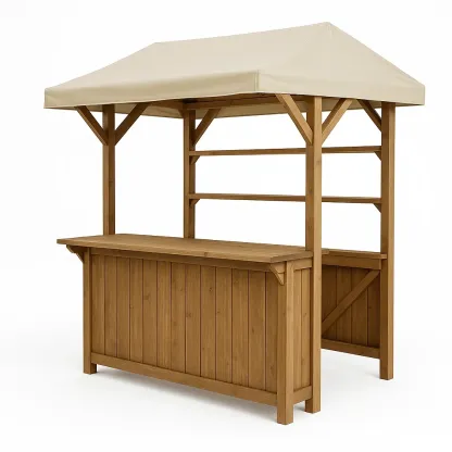 Bar da giardino in Legno Massello con Tettoia in Poliestere Beige 250x130x240 cm-Woodaso
