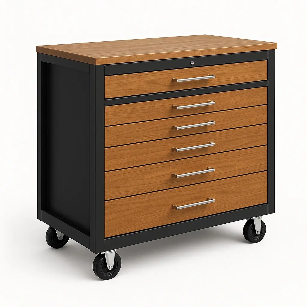 Carrello portautensili Multiuso Metallo Legno 6 Cassetti Ruote Bloccabili-Woodaso