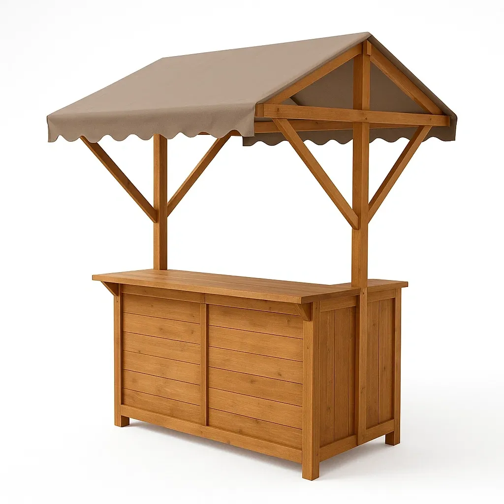 Bar da giardino Bancarella in Legno di Pino con Tetto in Poliestere 150x50x220 cm Marrone-Woodaso