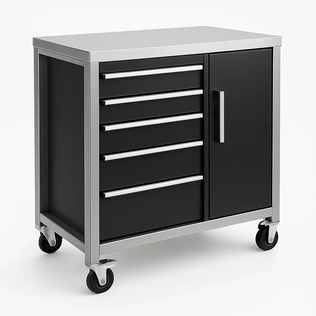 Carrello portautensili in metallo con 5 cassetti e armadietto-Woodaso