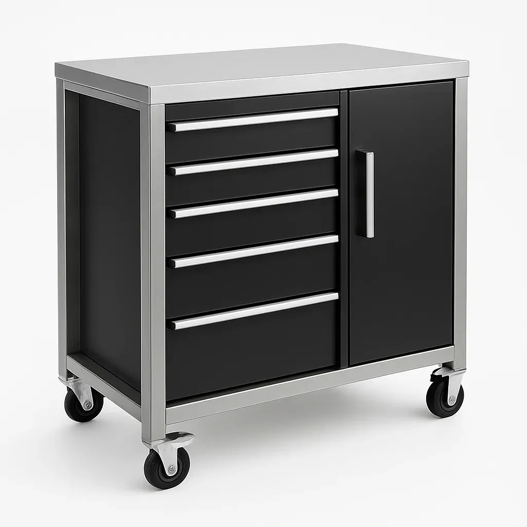 Carrello portautensili in metallo con 5 cassetti e armadietto-Woodaso