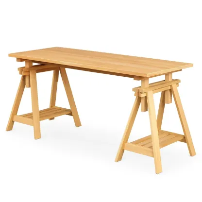 Banco da lavoro rettangolare in legno massello di quercia 150x75x75 cm Naturale-Woodaso