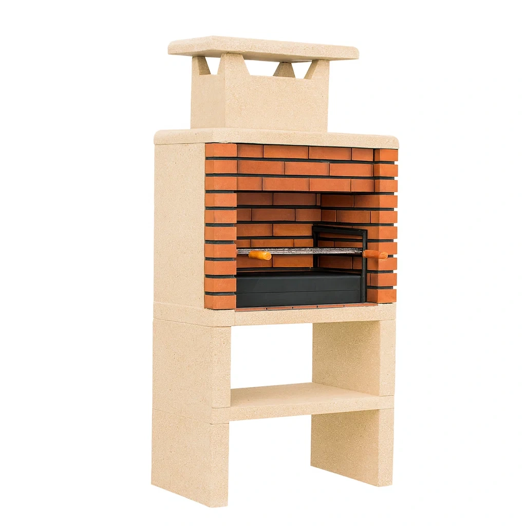 Barbecue da esterno in Cemento e Mattoni 79x65x163 cm Beige/Rosso-Woodaso