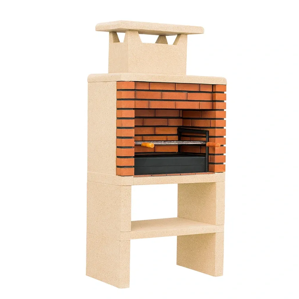 Barbecue da esterno in Cemento e Mattoni 79x65x163 cm Beige/Rosso-Woodaso