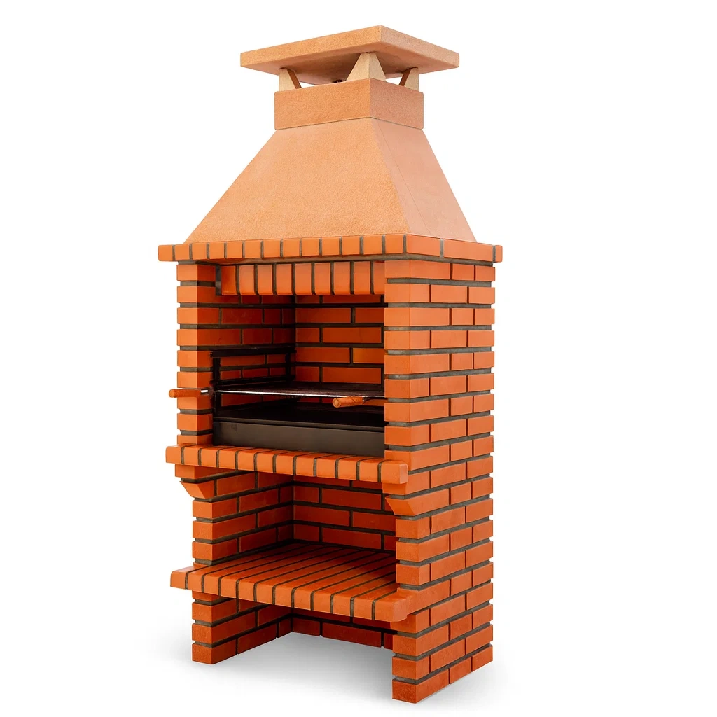 Barbecue da esterno in Mattoni con Camino Arancione-Woodaso